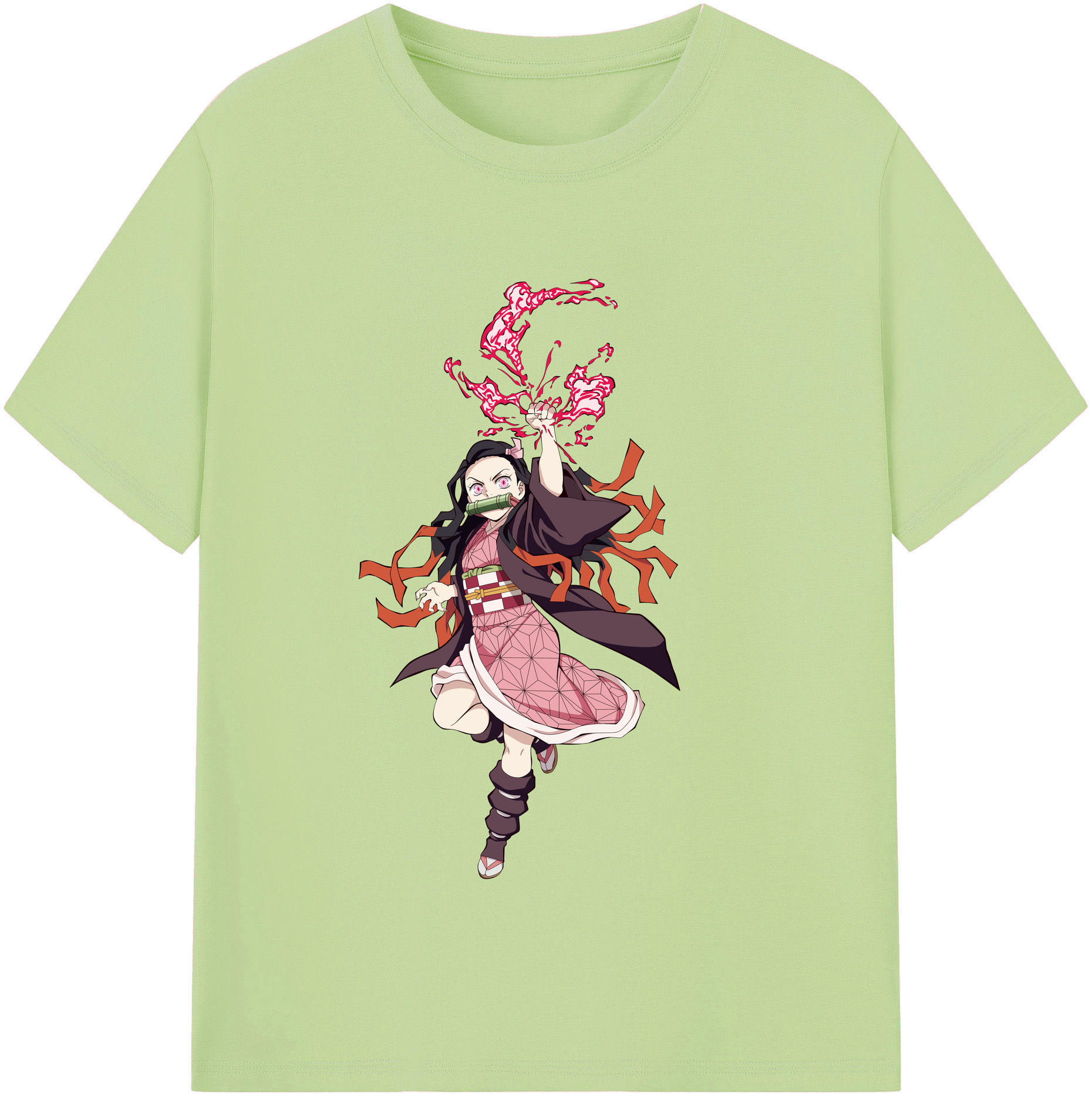 （画像用） 鬼滅の刃（きめつのやいば）竈門 禰󠄀豆子／かまど ねずこ Kamado Nezuko 綿100％半袖Tシャツ（フロントプリント）